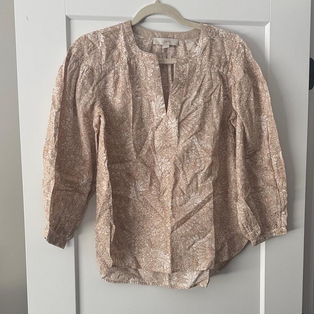LOFT Beige Floral Blouse